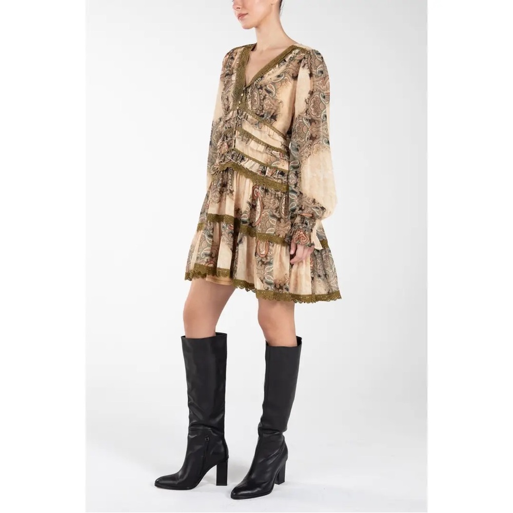 Miss Me Green and Tan Paisley Print Dress, M